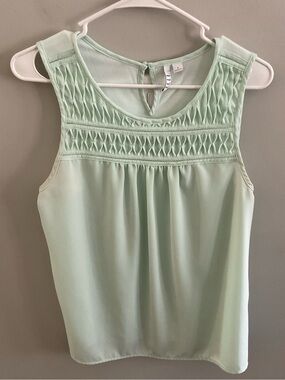 Sleeveless Smocked Yoke Tank Top - LIGHT MINT by Elle